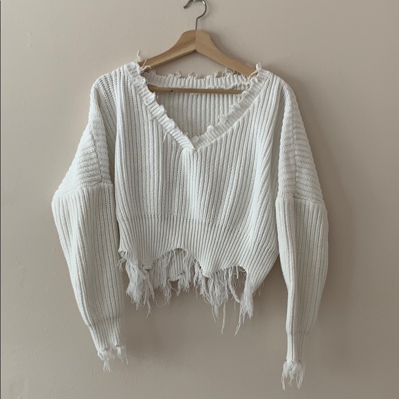 Womens Cropped Destroyed Sweater 